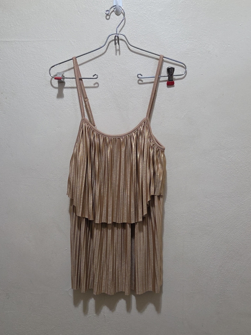 INC International Concepts Metallic Gold Pleated Mini Dress